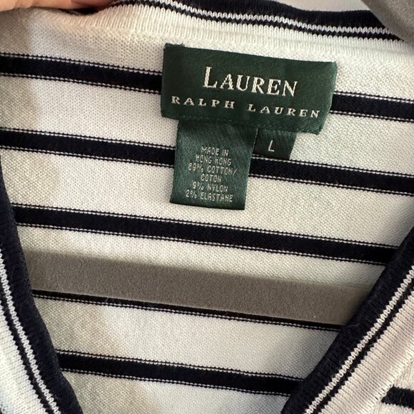 Lauren Ralph Lauren Navy & Cream Striped V-Neck Sweater - Picture 3 of 5